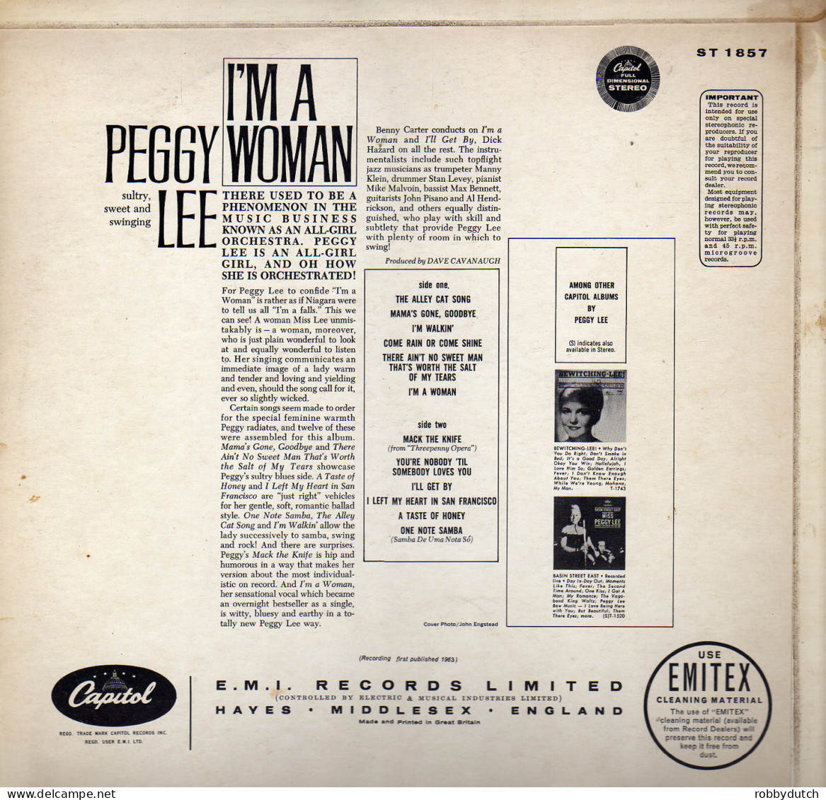 * LP *  PEGGY LEE - I'M A WOMAN (England 1963) - Jazz