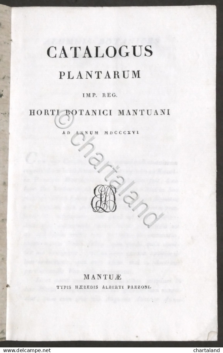 Orto Botanico Mantova Catalogus Plantarum Imp. Reg. Horti Botanici Mantuani 1816 - Altri & Non Classificati