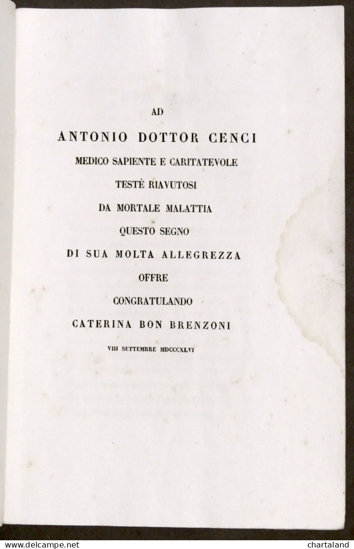 C. Bon Brenzoni - Epistola In Prosa Per Medico Dottor Antonio Cenci - 1846  - Altri & Non Classificati