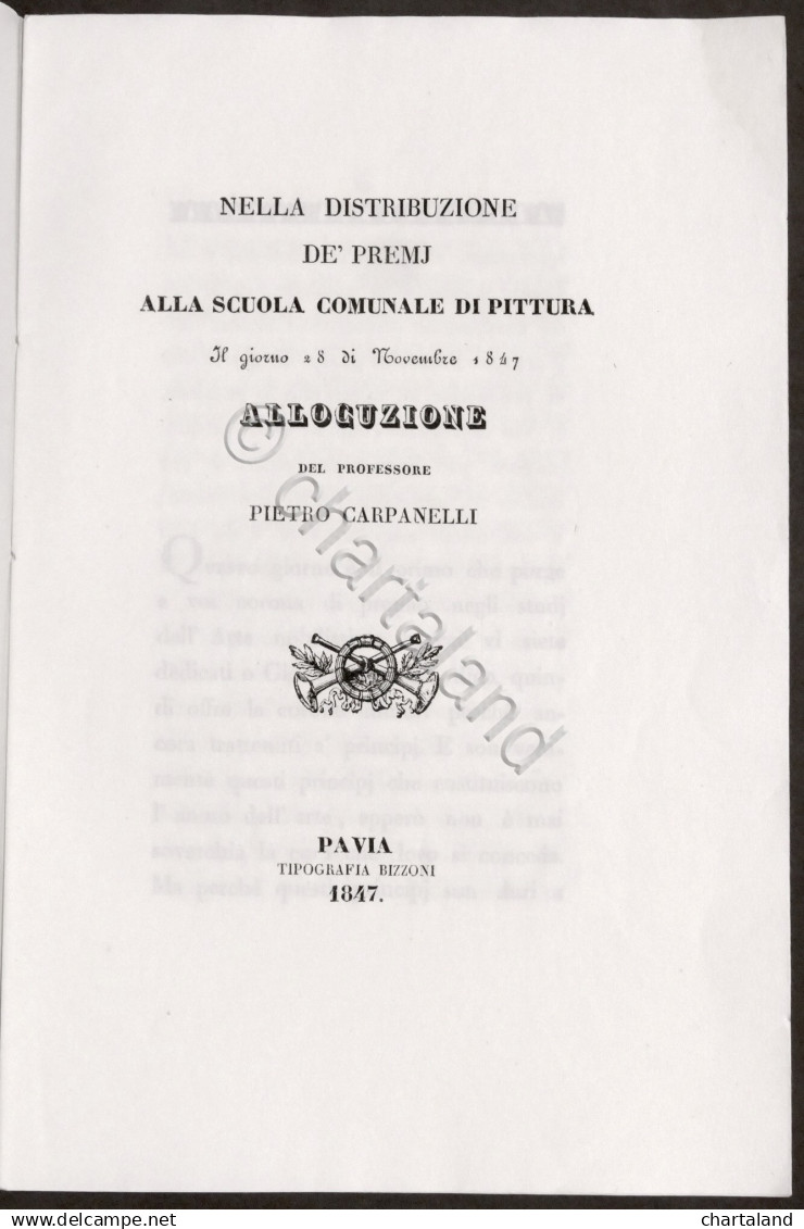 P. Carpanelli - Distribuzione Premi Alla Scuola Comunale Di Pittura - Pavia 1847 - Altri & Non Classificati