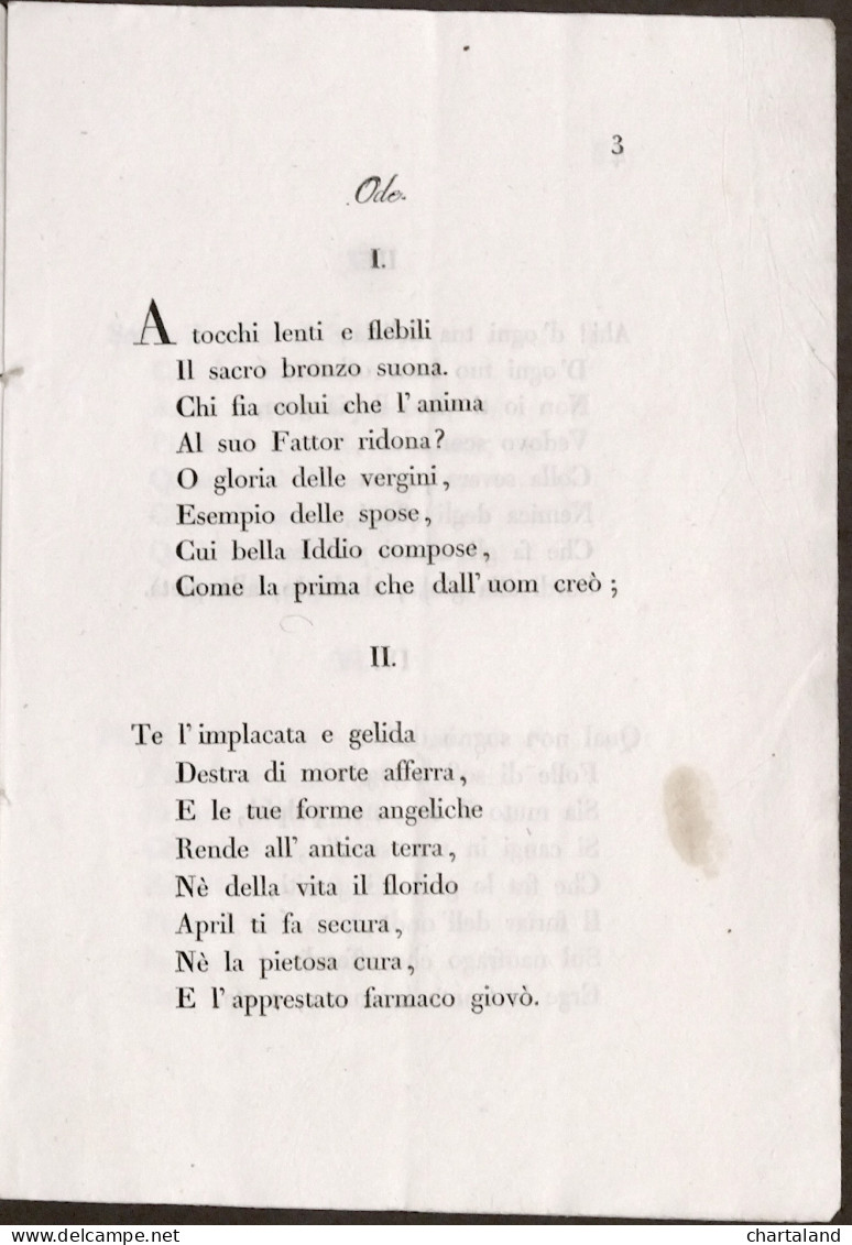 Carati - Per L'infausta Morte Della Signora Carolina Panizza - Ode - 1829 Pavia - Altri & Non Classificati