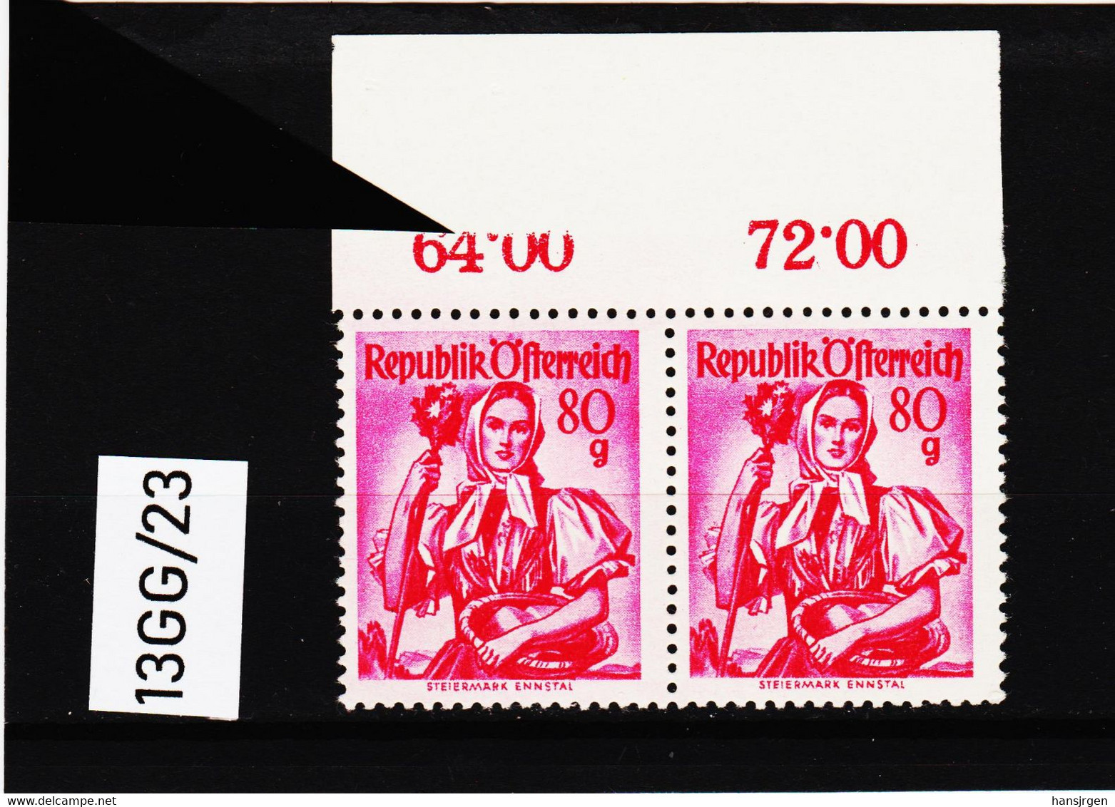 13GG/23 ÖSTERREICH 1949 Michl 908 PLATTENFEHLER OBERRAND 64.00 Mangelhaft ** Postfrisch SIEHE ABBILDUNG - Variétés & Curiosités