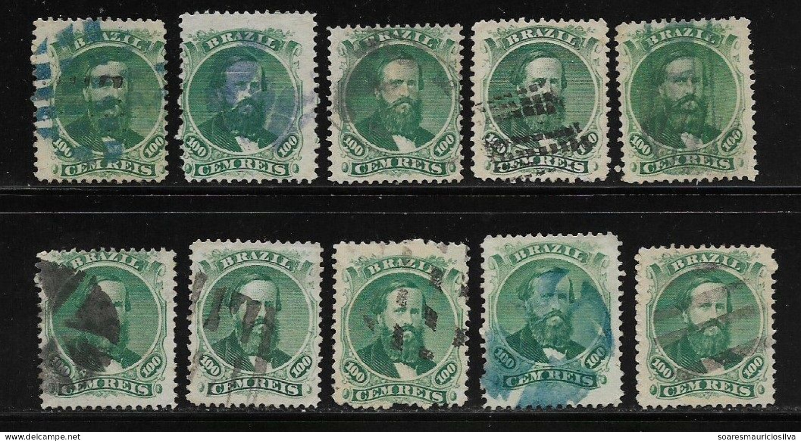 Brazil 1866 Emperor Pedro II 100 Réis 10 Stamp With Mute Fancy Cancel Postmark - Lot 1 - Used Stamps