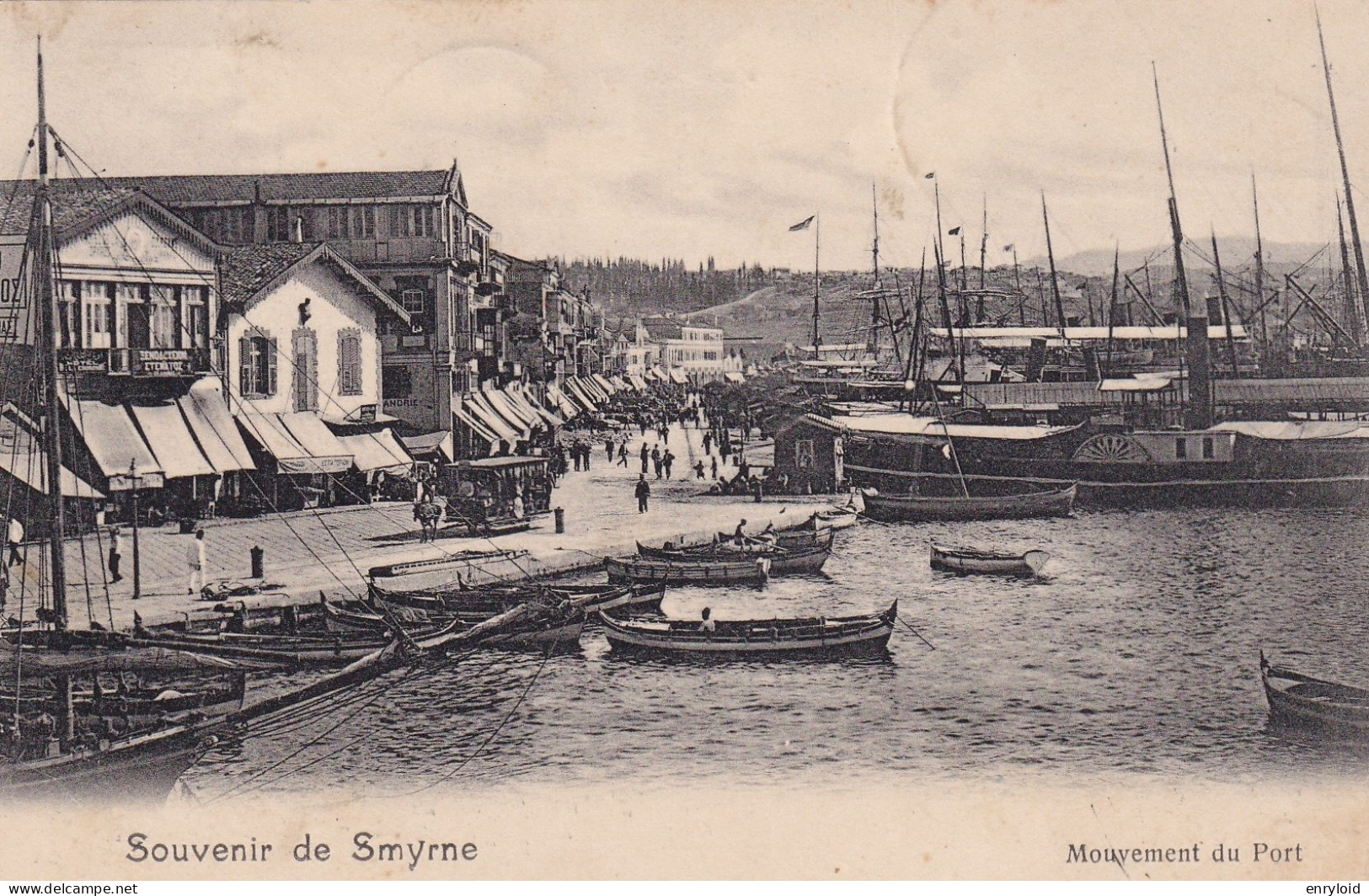 Occupation Smirne 1909  Timbre  / Cpa Souvenir De Smyrne  Mouvement Du Port . RRR - 1837-1914 Smyrne