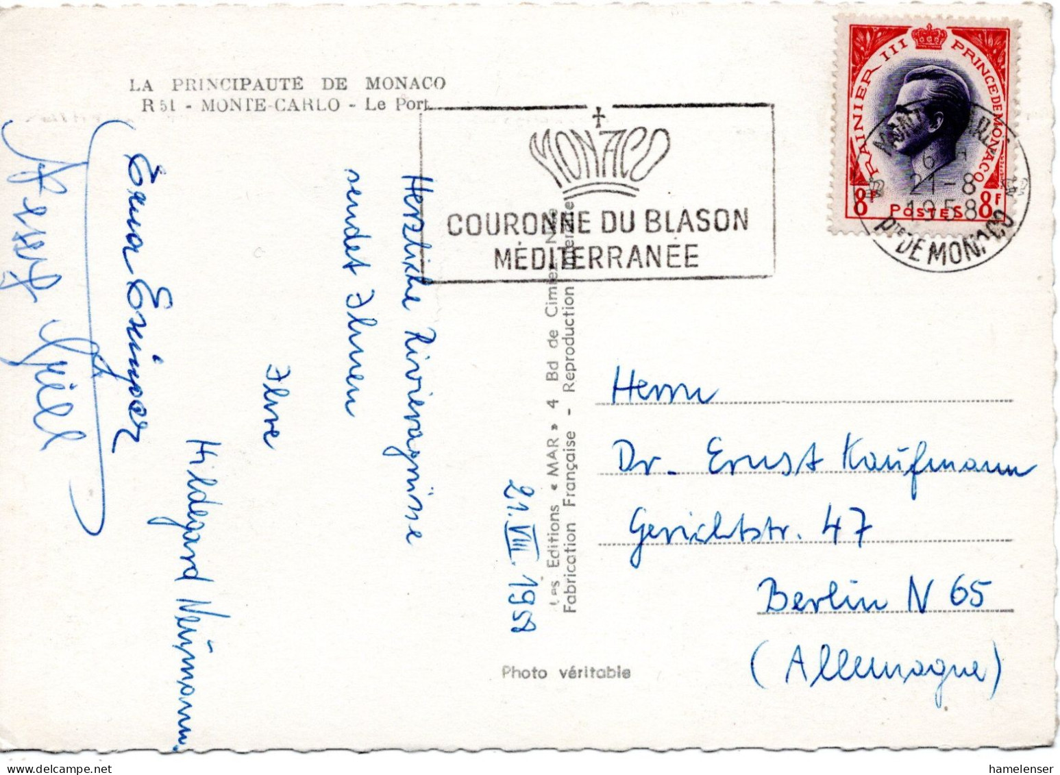 70633 - Monaco - 1958 - 8F Rainier EF A AnsKte MONTE-CARLO - ... -> Westdeutschland - Briefe U. Dokumente