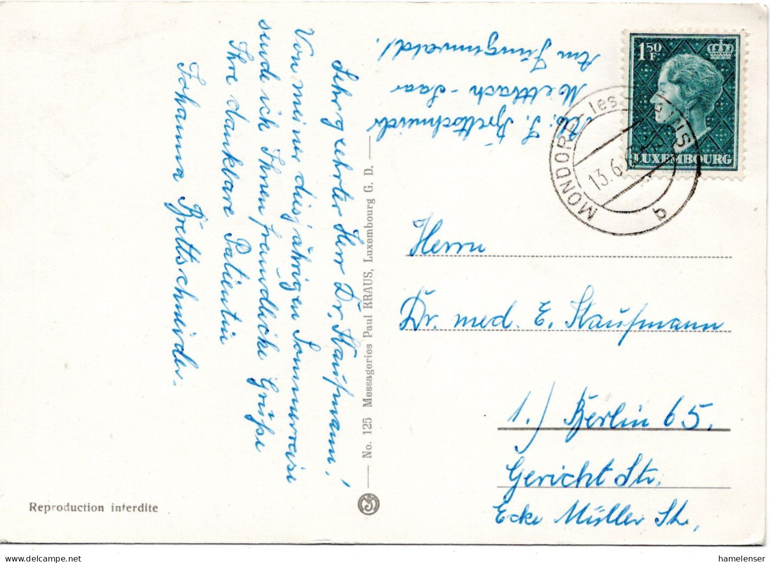 70634 - Luxemburg - 1963 - 1,50F Charlotte EF A AnsKte MONDORF-LES-BAINS -> Westdeutschland - Cartas & Documentos