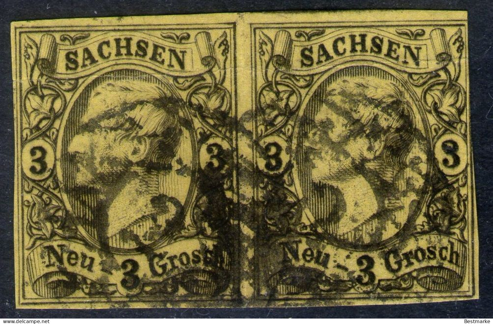 2 Leipzig OPA Auf Paar 3 Ngr. Gelb Sachsen Nr. 11 - Sachsen