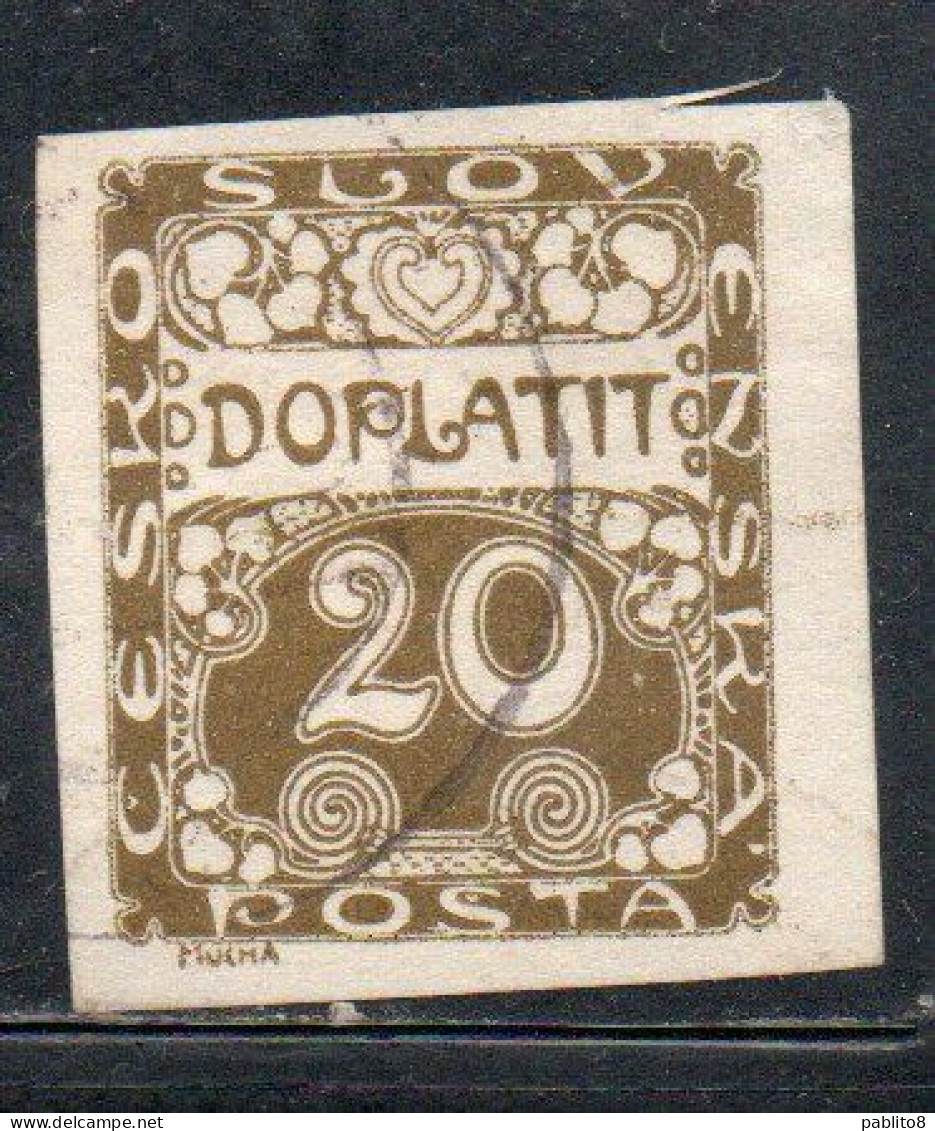 CZECH CECA CZECHOSLOVAKIA CESKA CECOSLOVACCHIA 1918 1920 POSTAGE DUE DOPLATIT 20h USED USATO OBLITERE' - Timbres-taxe