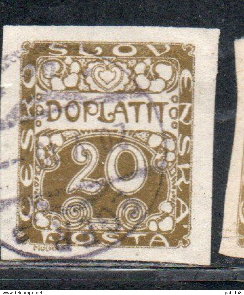 CZECH CECA CZECHOSLOVAKIA CESKA CECOSLOVACCHIA 1918 1920 POSTAGE DUE DOPLATIT 20h USED USATO OBLITERE' - Timbres-taxe