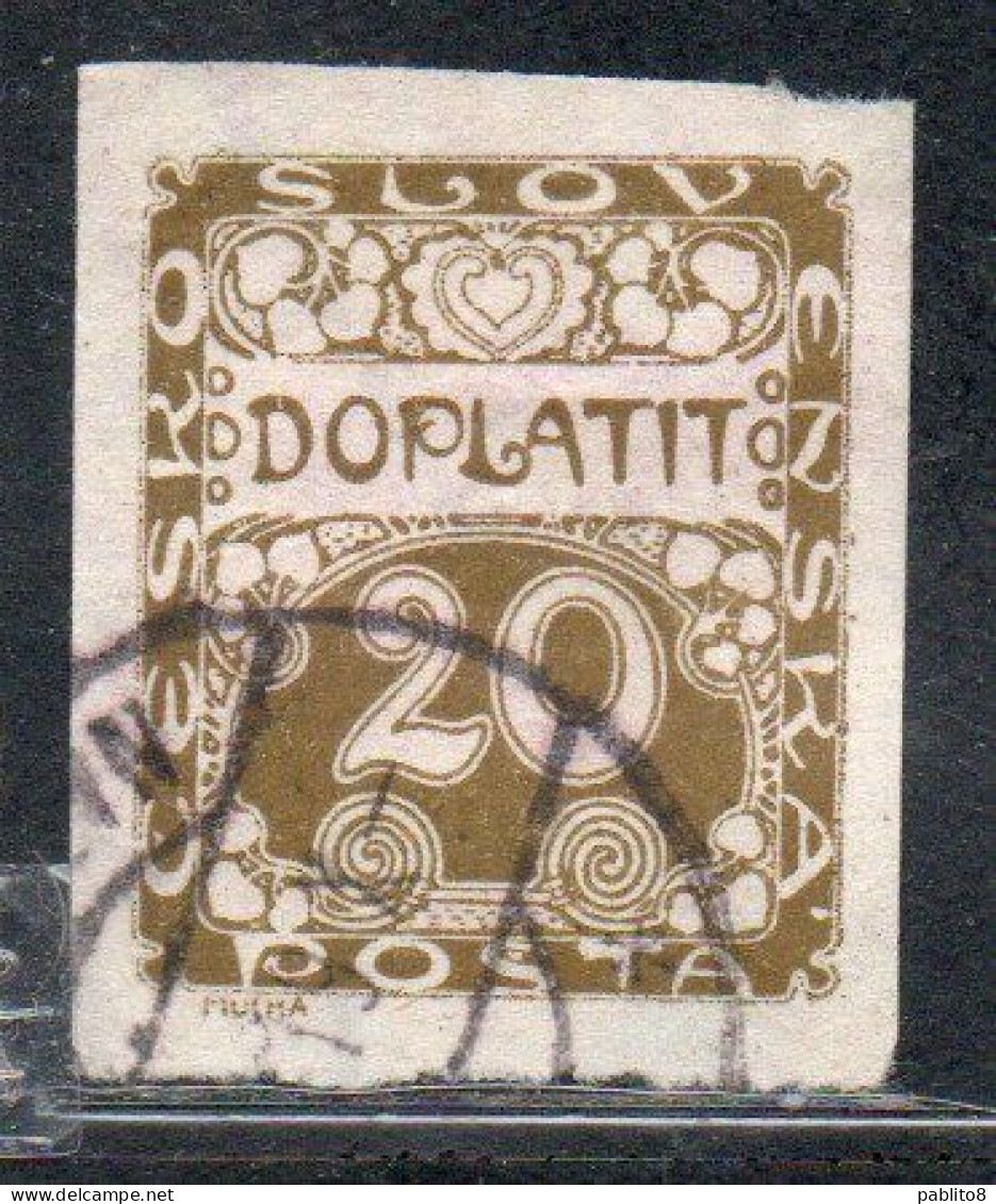 CZECH CECA CZECHOSLOVAKIA CESKA CECOSLOVACCHIA 1918 1920 POSTAGE DUE DOPLATIT 20h USED USATO OBLITERE' - Segnatasse