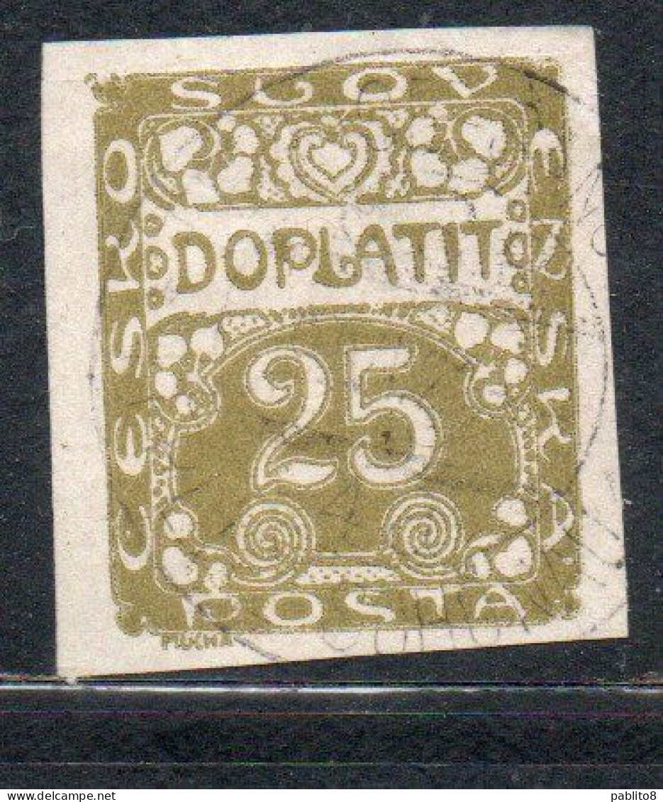 CZECH CECA CZECHOSLOVAKIA CESKA CECOSLOVACCHIA 1918 1920 POSTAGE DUE DOPLATIT 25h USED USATO OBLITERE' - Timbres-taxe