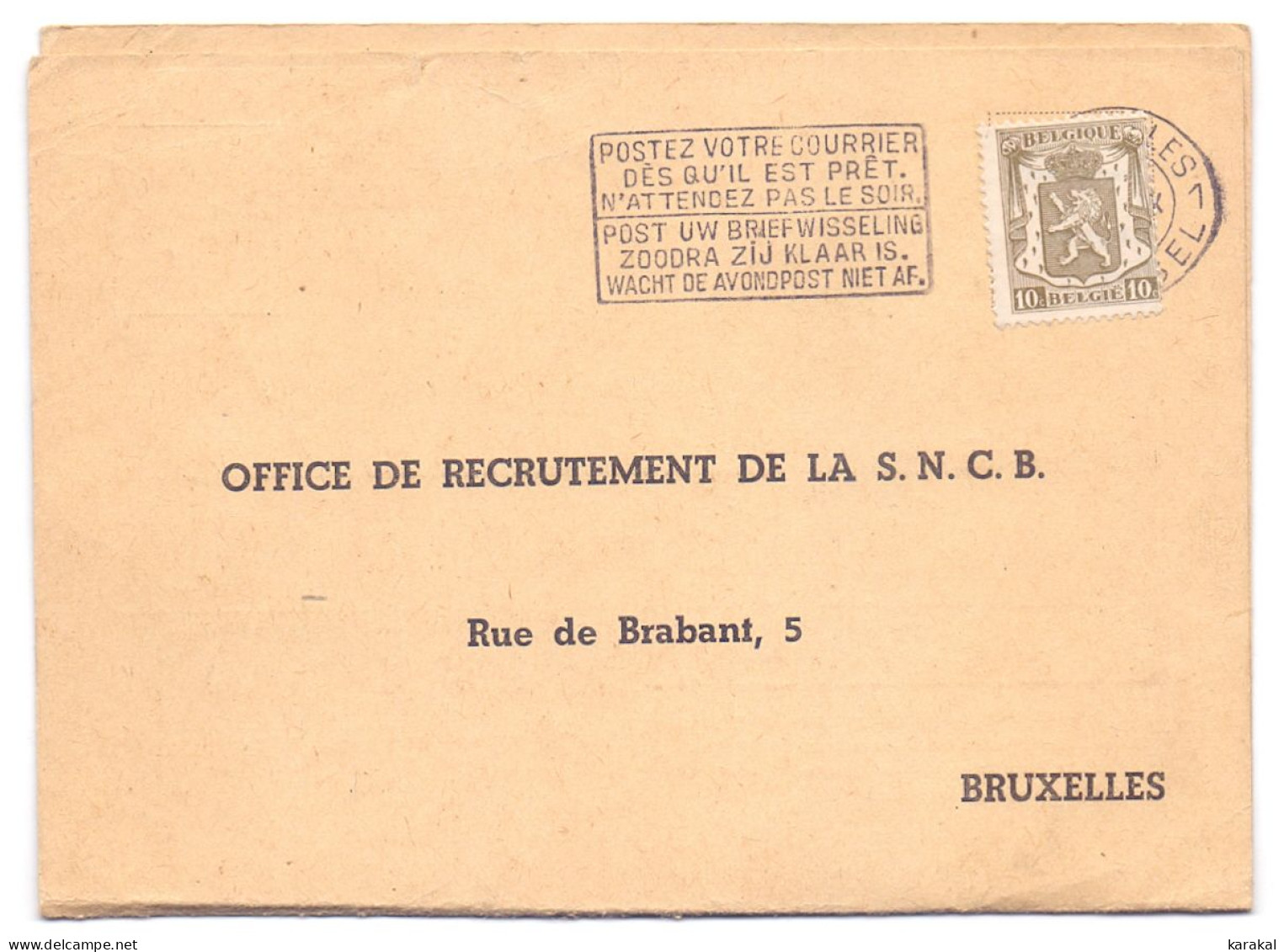 Belgique Timbre De Service S26 10c Carte-réponse De L'Office De Recrutement De La SNCB Enghien Bruxelles Roulette 1942 - Briefe U. Dokumente