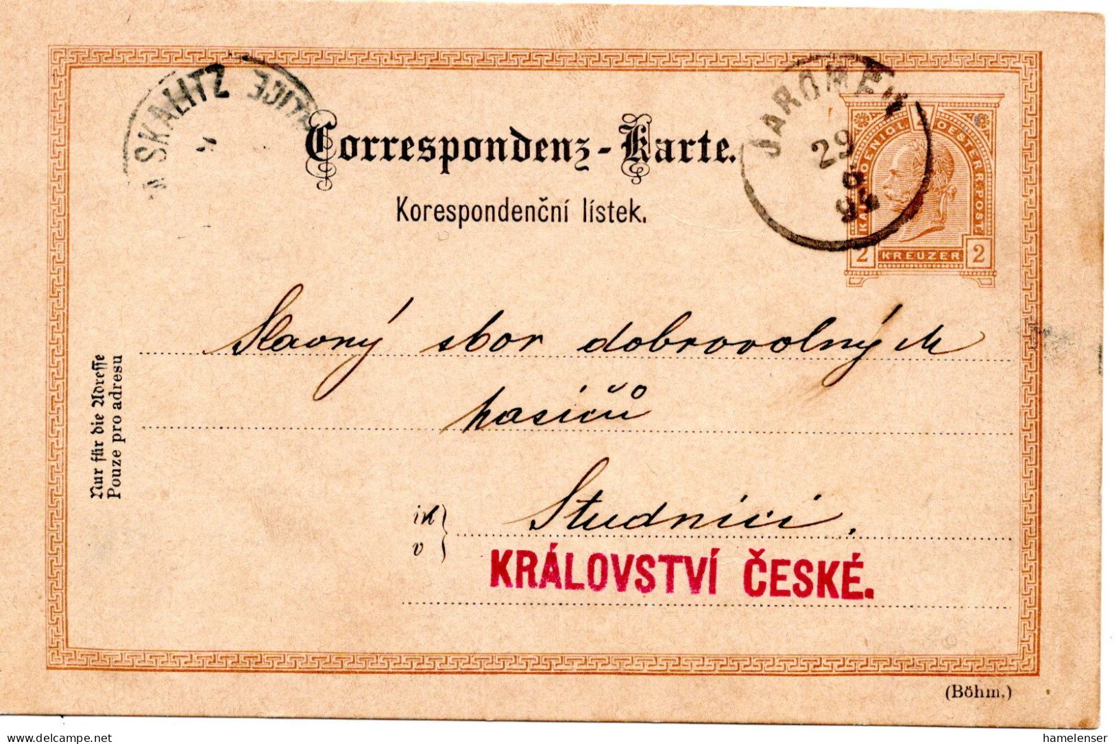 70635 - Österreich - 1894 - 2Kr GAKte JAROMER -> ... SKALITZ - Cartas & Documentos