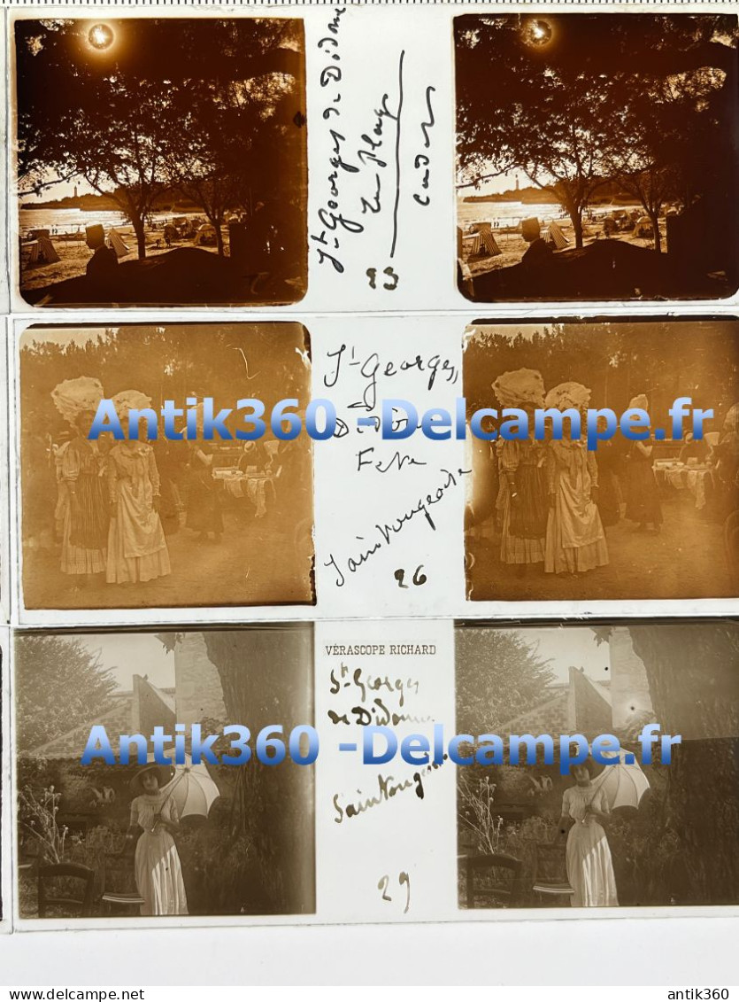 Photographie Stéréoscopique Lot De 9 Vues SAINT GEORGES DE DIDONNE (17) Positifs Sur Verre 45x107mm Vérascope Taxiphote - Stereoscopic
