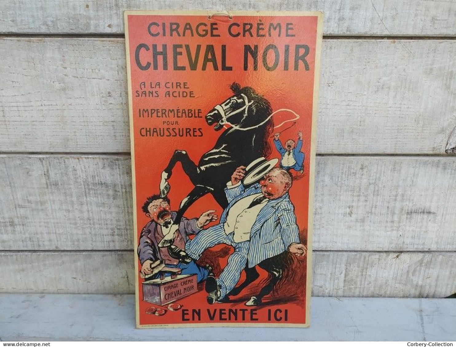 Ancien Carton Publicitaire Cirage Crême Cheval Noir Début XXème - Placas De Cartón
