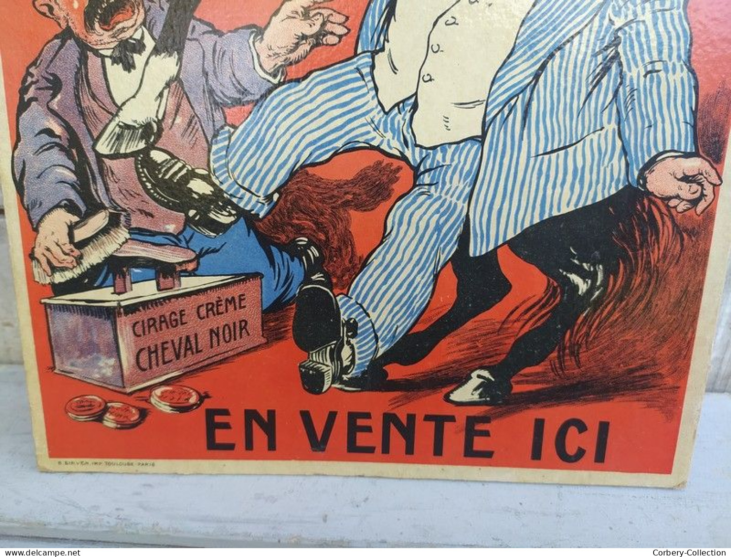 Ancien Carton Publicitaire Cirage Crême Cheval Noir Début XXème - Placas De Cartón