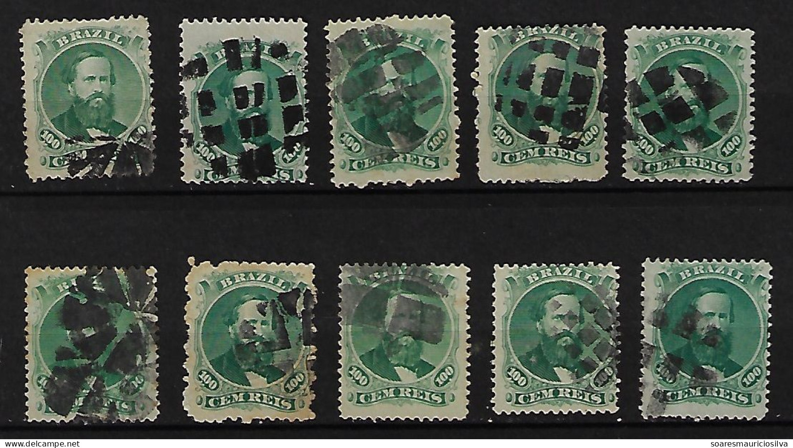 Brazil 1866 Emperor Pedro II 100 Réis 10 Stamp With Mute Fancy Cancel Postmark - Lot 4 - Oblitérés