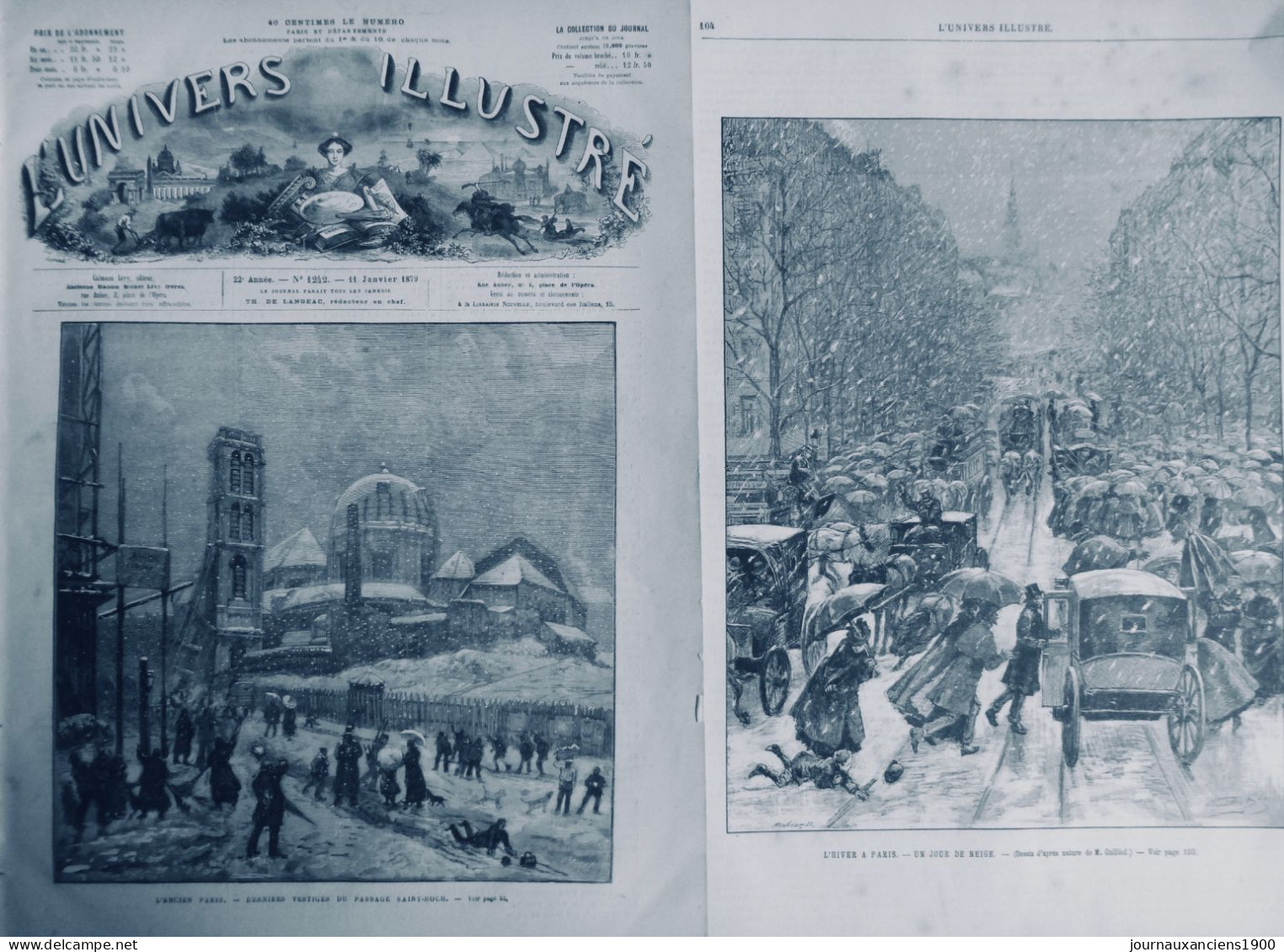 1879 PARIS NEIGE HIVER PASSAGE SAINT ROCH 2 JOURNAUX ANCIENS - Ohne Zuordnung