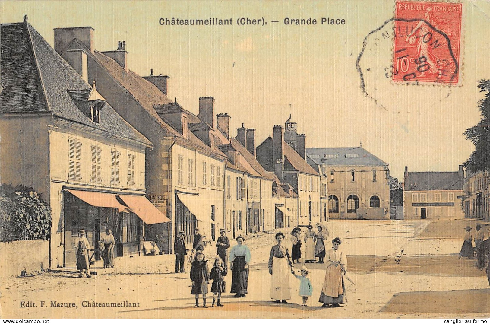 CPA 18 CHATEAUMEILLANT / GRANDE PLACE / Cpa Toilée - Other & Unclassified