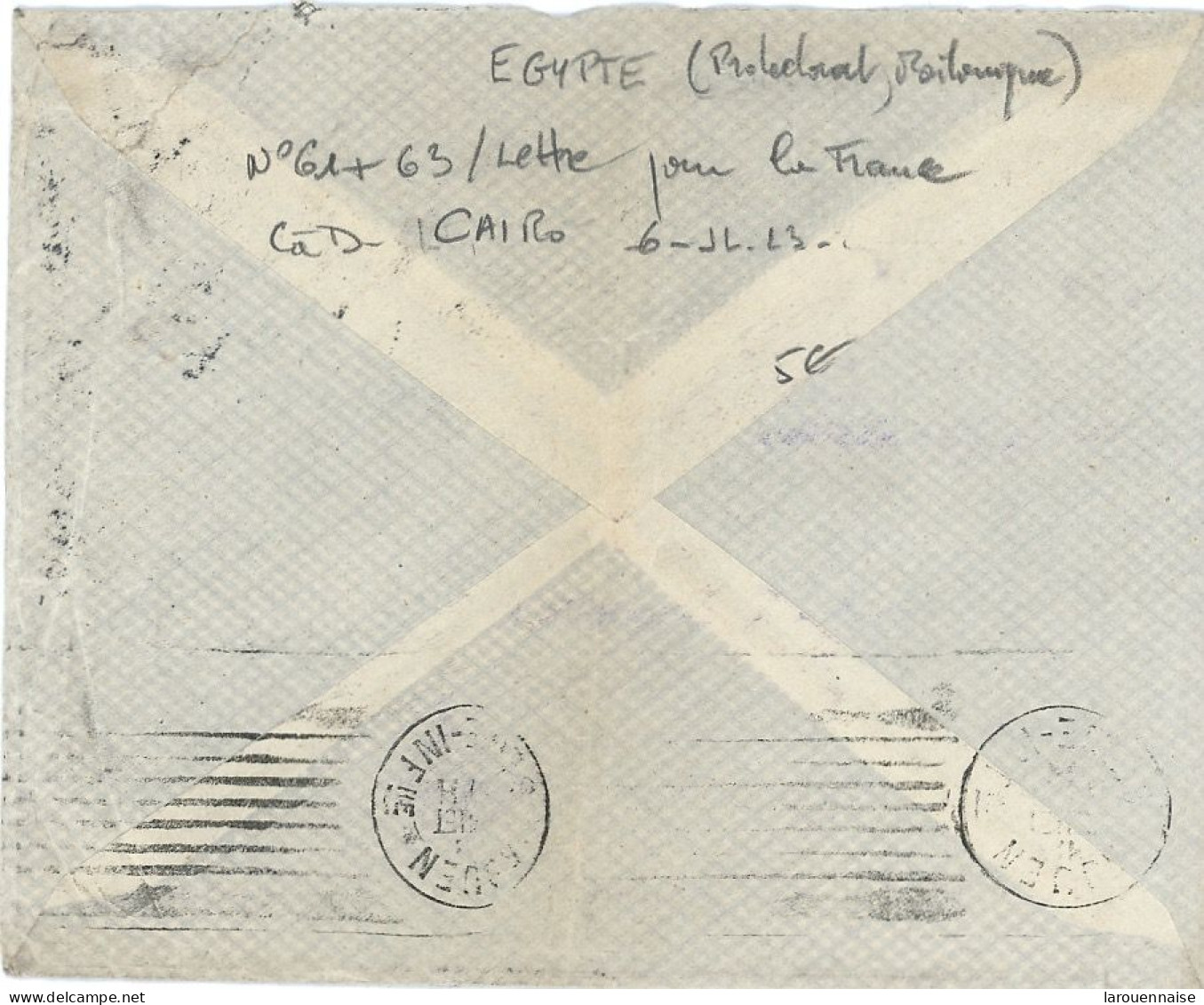 EGYPTE ( Protectorat Britanique) N°61 +N°63  / LETTRE POUR LA FRANCE -CàD CAIRO -6-JL-23 - 1915-1921 Protettorato Britannico