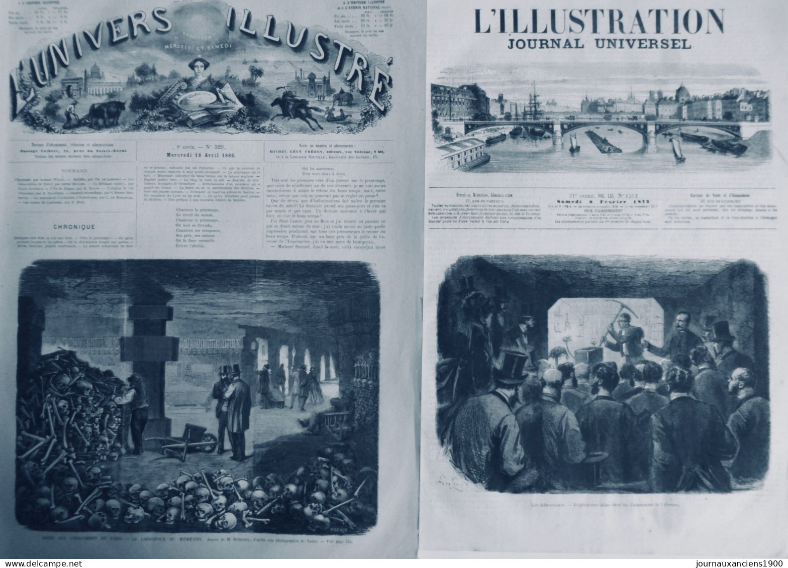 1873 PARIS CATACOMBES AEROPHORE  2 JOURNAUX ANCIENS - Sin Clasificación