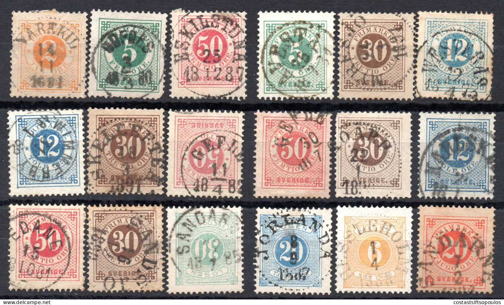 1959. SWEDEN. 18 CLASSIC STAMPS WITH NICE POSTMARKS LOT.3 SCANS - 1872-1891 Ringtyp