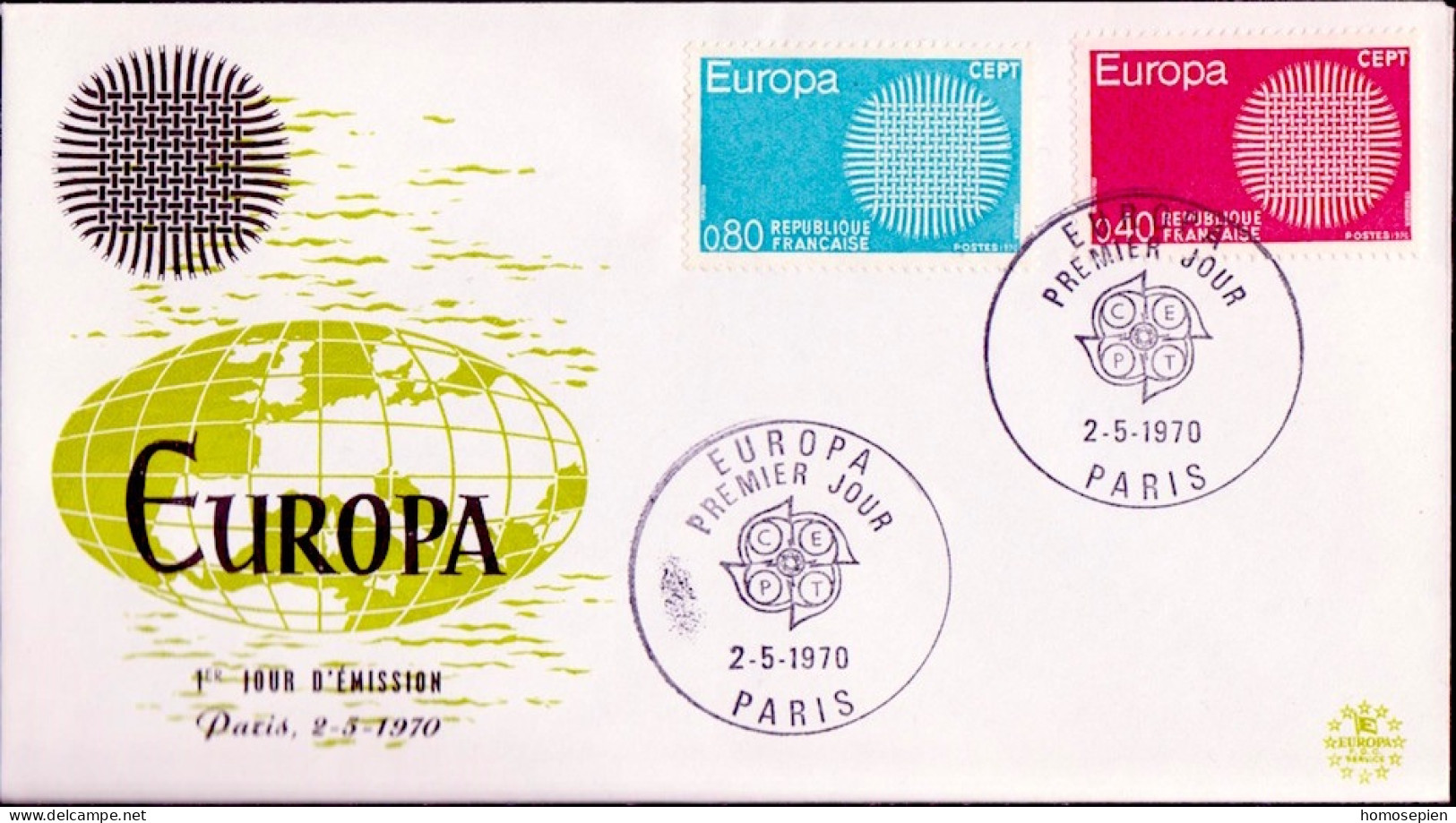 Europa CEPT 1970 France - Frankreich FDC7 Y&T N°1637 à 1638 - Michel N°1710 à 1711 - 1970