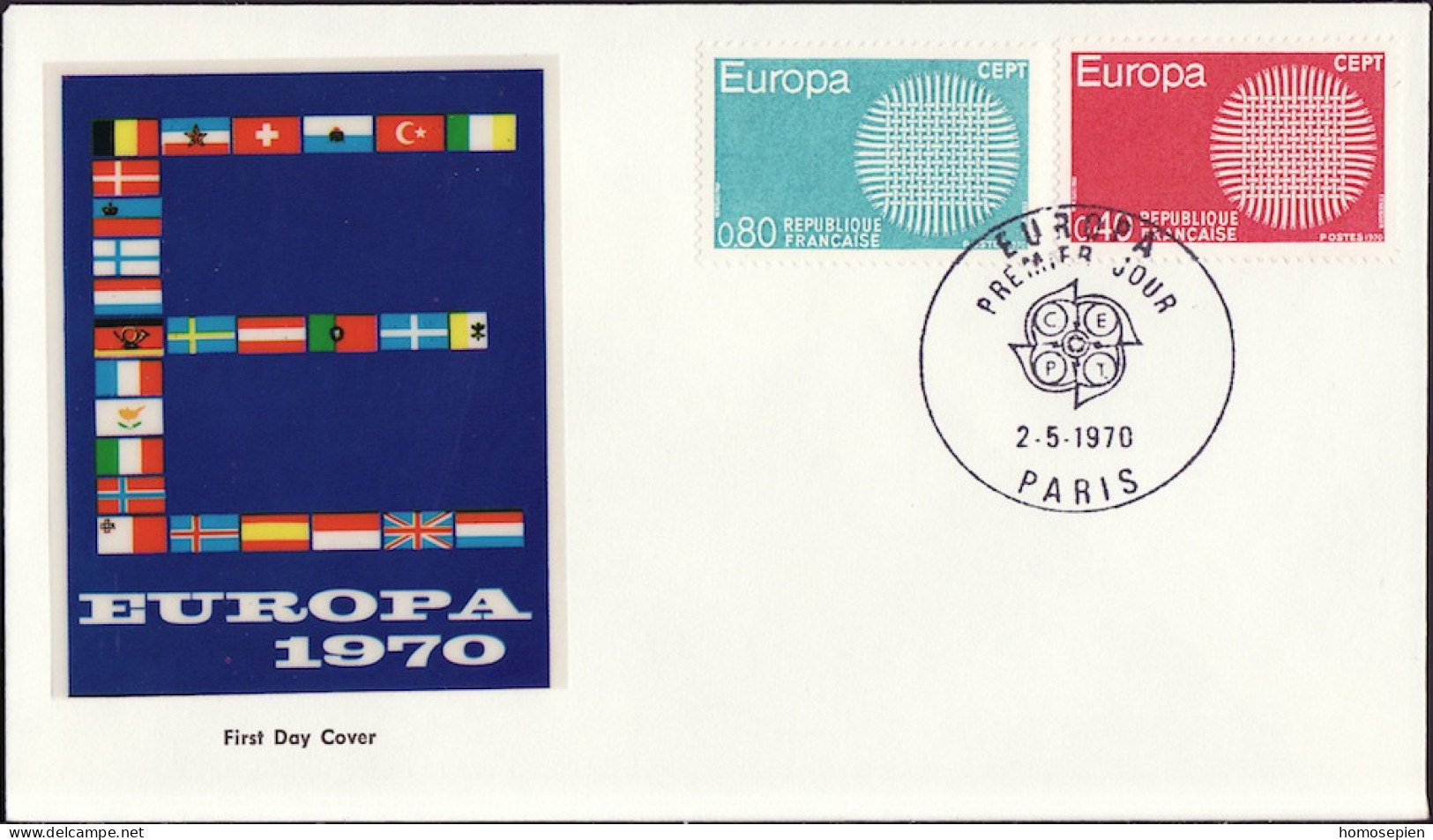 Europa CEPT 1970 France - Frankreich FDC8 Y&T N°1637 à 1638 - Michel N°1710 à 1711 - 1970