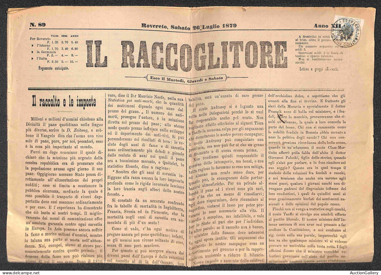 Antichi Stati Italiani - Lombardo Veneto - Territori Italiani D'Austria - 1 Kreuzer (5 - Giornali) Su Intero Giornale Da - Otros & Sin Clasificación