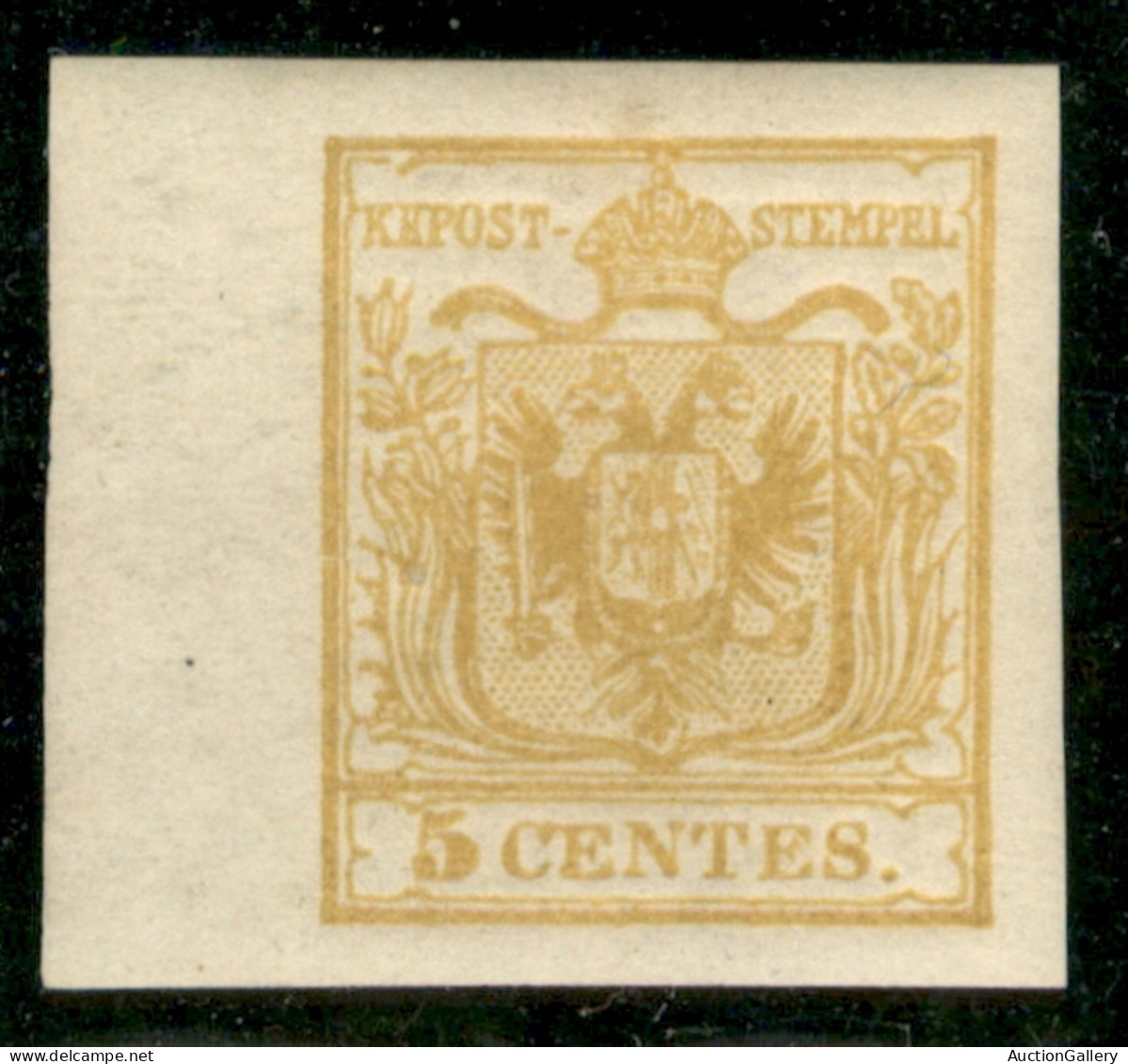 Antichi Stati Italiani - Lombardo Veneto - 1887 - Ristampa Del 5 Cent Giallo (R1) - Bordo Di Foglio A Sinistra - Gomma I - Otros & Sin Clasificación