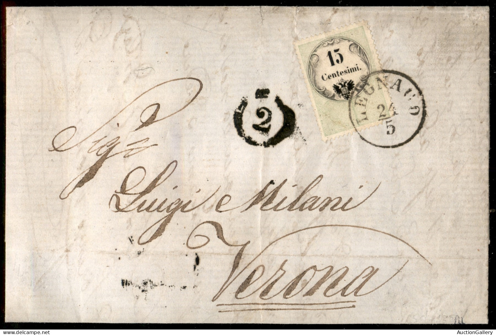 Antichi Stati Italiani - Lombardo Veneto - 15 Cent (3) Su Lettera Da Legnago A Verona Del 24.5.56 - Applicato Difettoso  - Autres & Non Classés