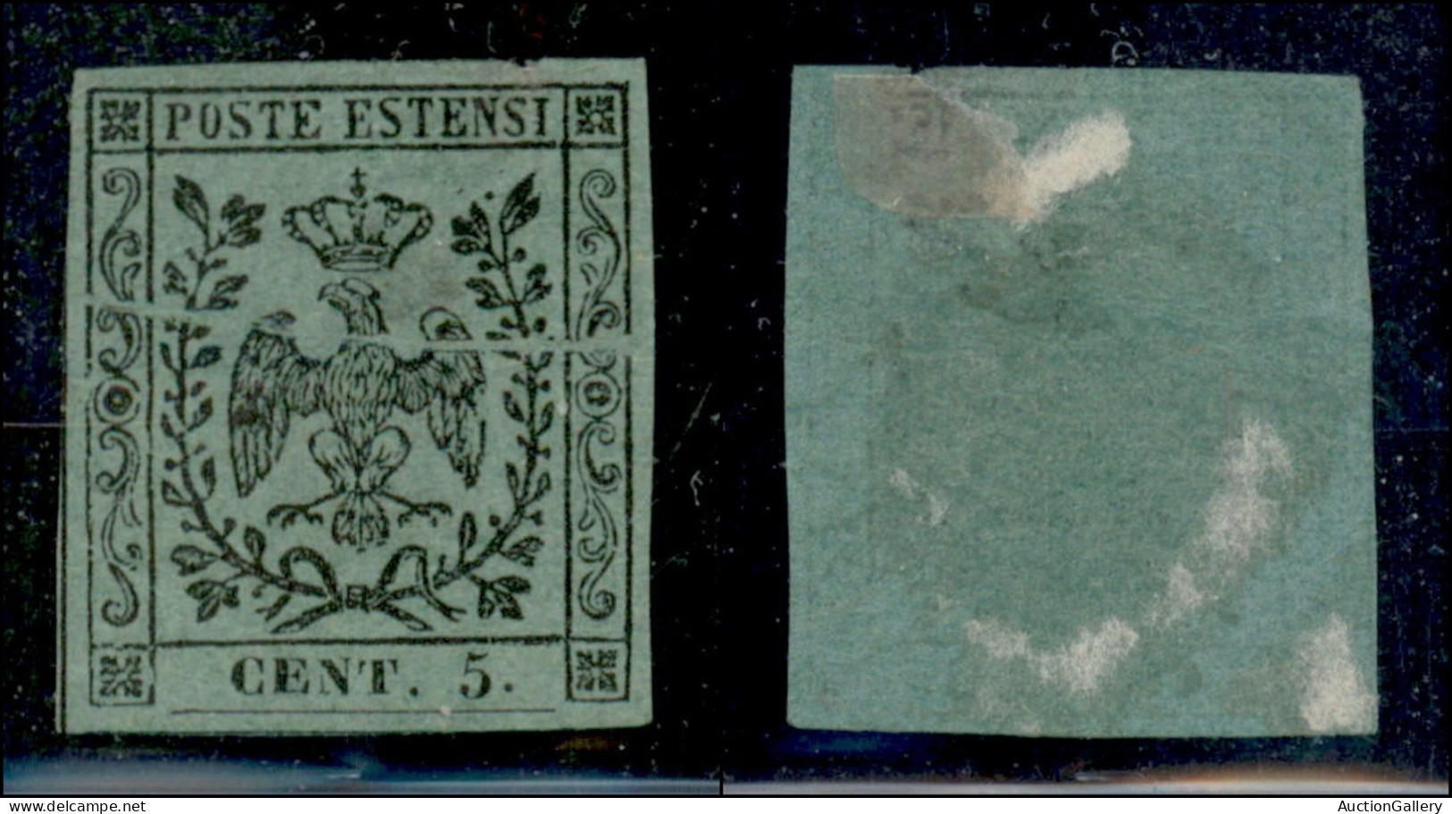 Antichi Stati Italiani - Modena - 1852 - 5 Cent (7) - Gomma Originale - Grande Rottura Del Clichè In Diagonale Al Centro - Otros & Sin Clasificación