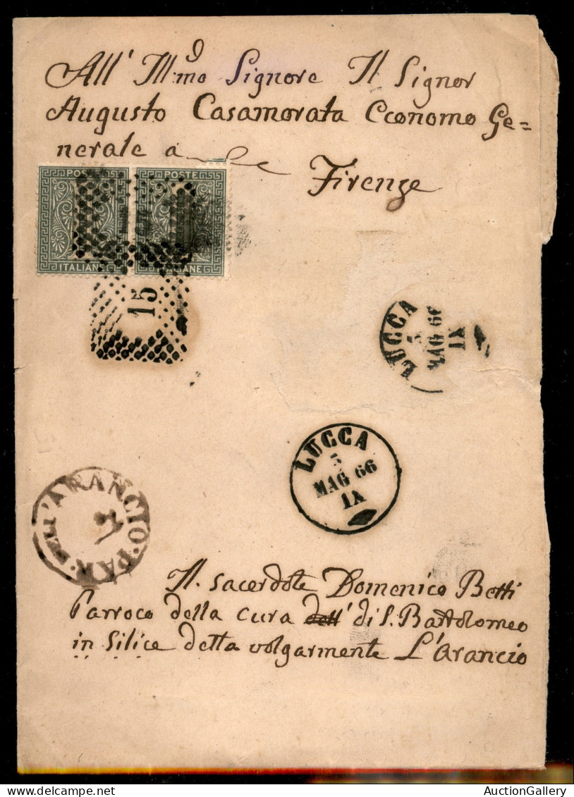 Regno - Vittorio Emanuele II - Par (oco) Dell'arancio - Coppia Del 1 Cent (14) Su Piego Da Lucca A Pisa Del 3.5.66 - Autres & Non Classés