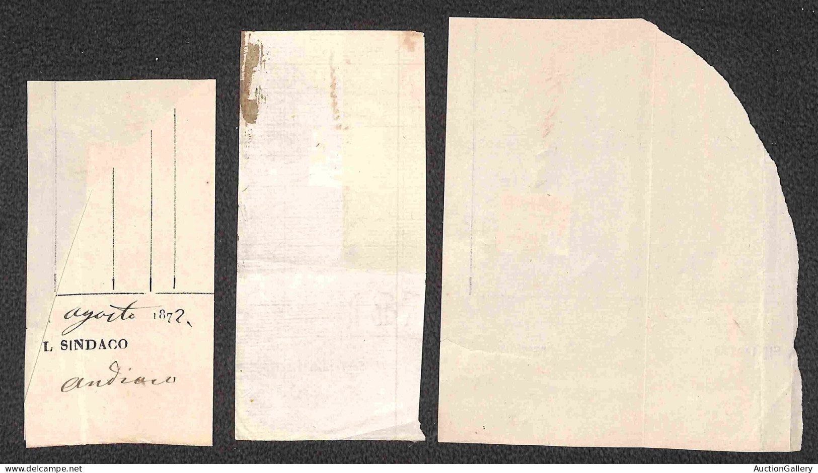 Regno - Vittorio Emanuele II - Tre Frammenti Di Ricevute Del 1872 Con Uso Fiscale Del 5 Cent Torino (16) - Other & Unclassified