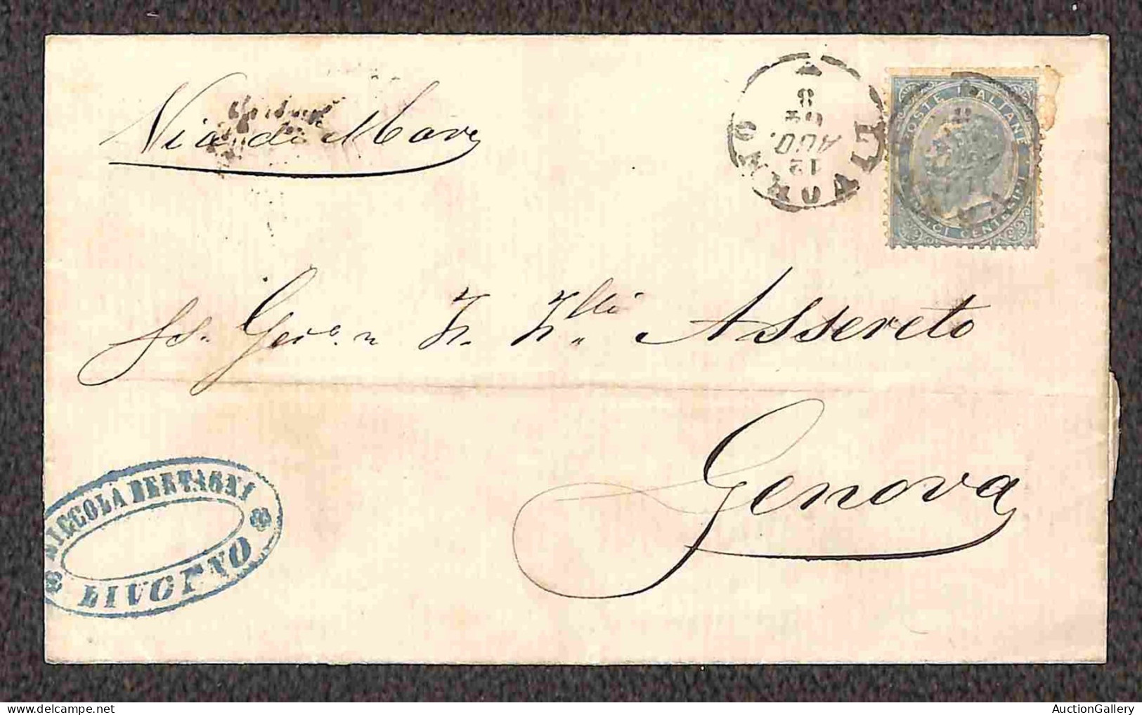 Regno - Vittorio Emanuele II - 15 Cent (18) - Due Lettere Da Livorno A Genova Del 12/24.8.1864 - Andere & Zonder Classificatie