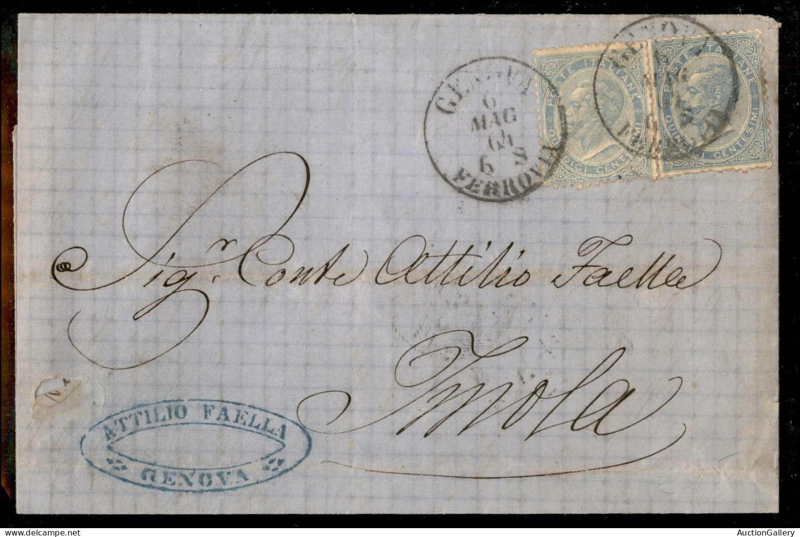 Regno - Vittorio Emanuele II - Due 15 Cent (18) Di Colori Diversi Su Busta Da Genova A Imola Del 6.5.1864 - Autres & Non Classés