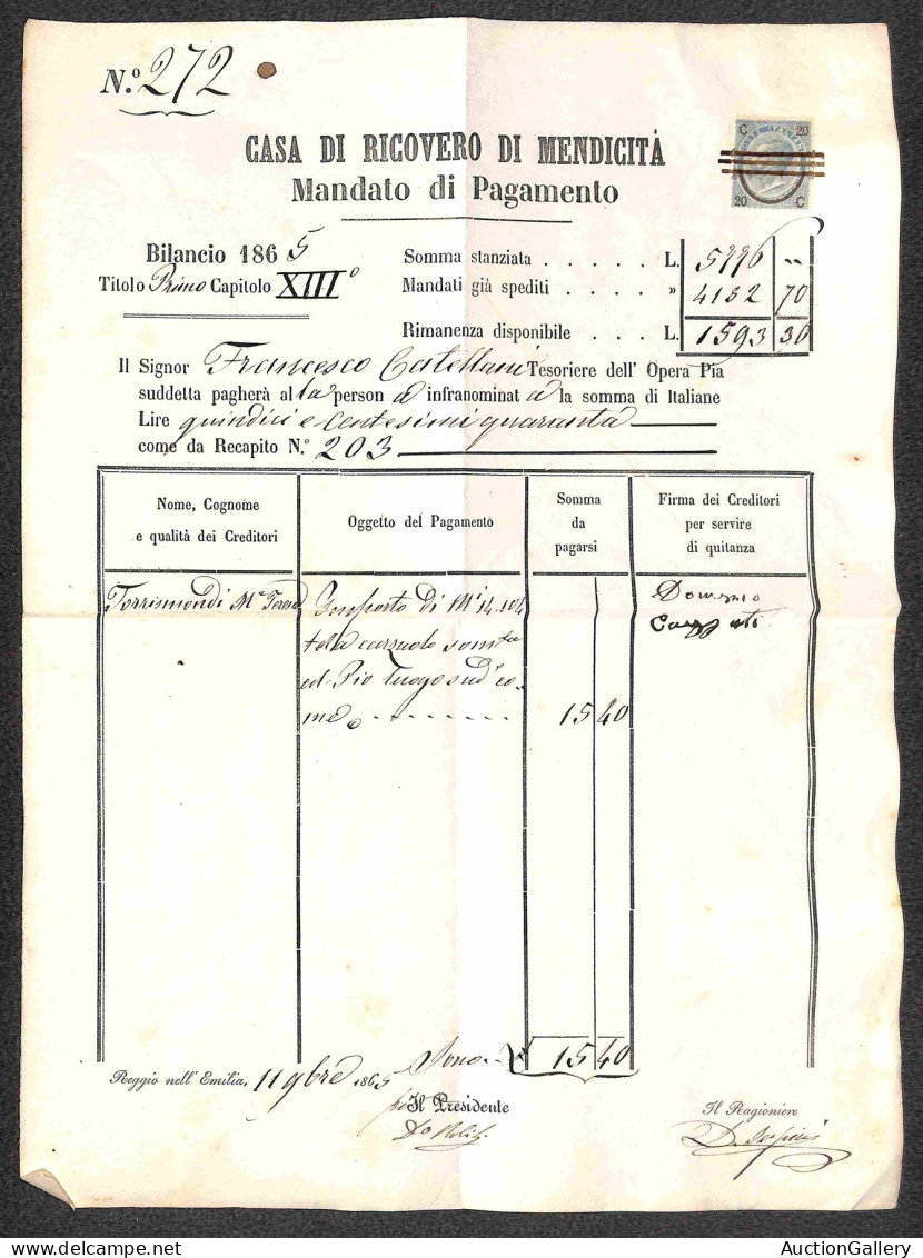 Regno - Vittorio Emanuele II - Uso Fiscale - 20 Cent Su 15  (23) Isolato Su Mandato Del 11.11.65 - Sonstige & Ohne Zuordnung