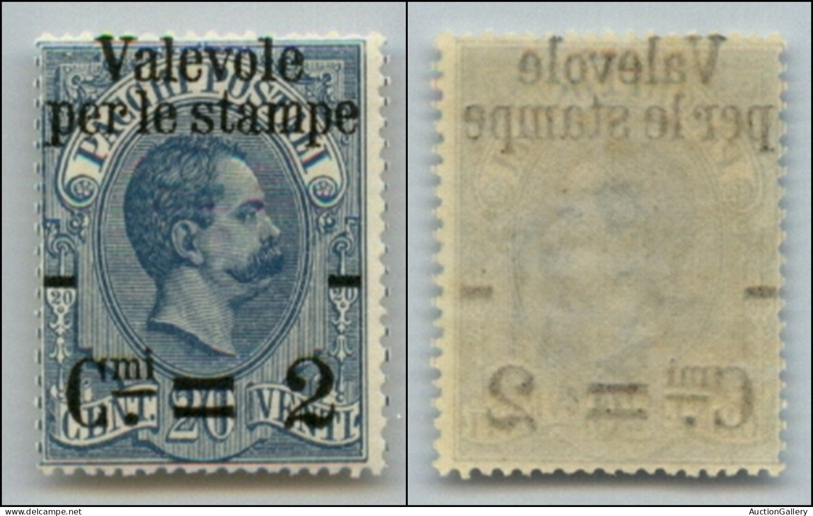 Regno - Umberto I - 1890 – 2 Cent Su 20 Cent (51aab) Con Soprastampa In Alto – Gomma Integra - Cert. AG (1.500) - Autres & Non Classés