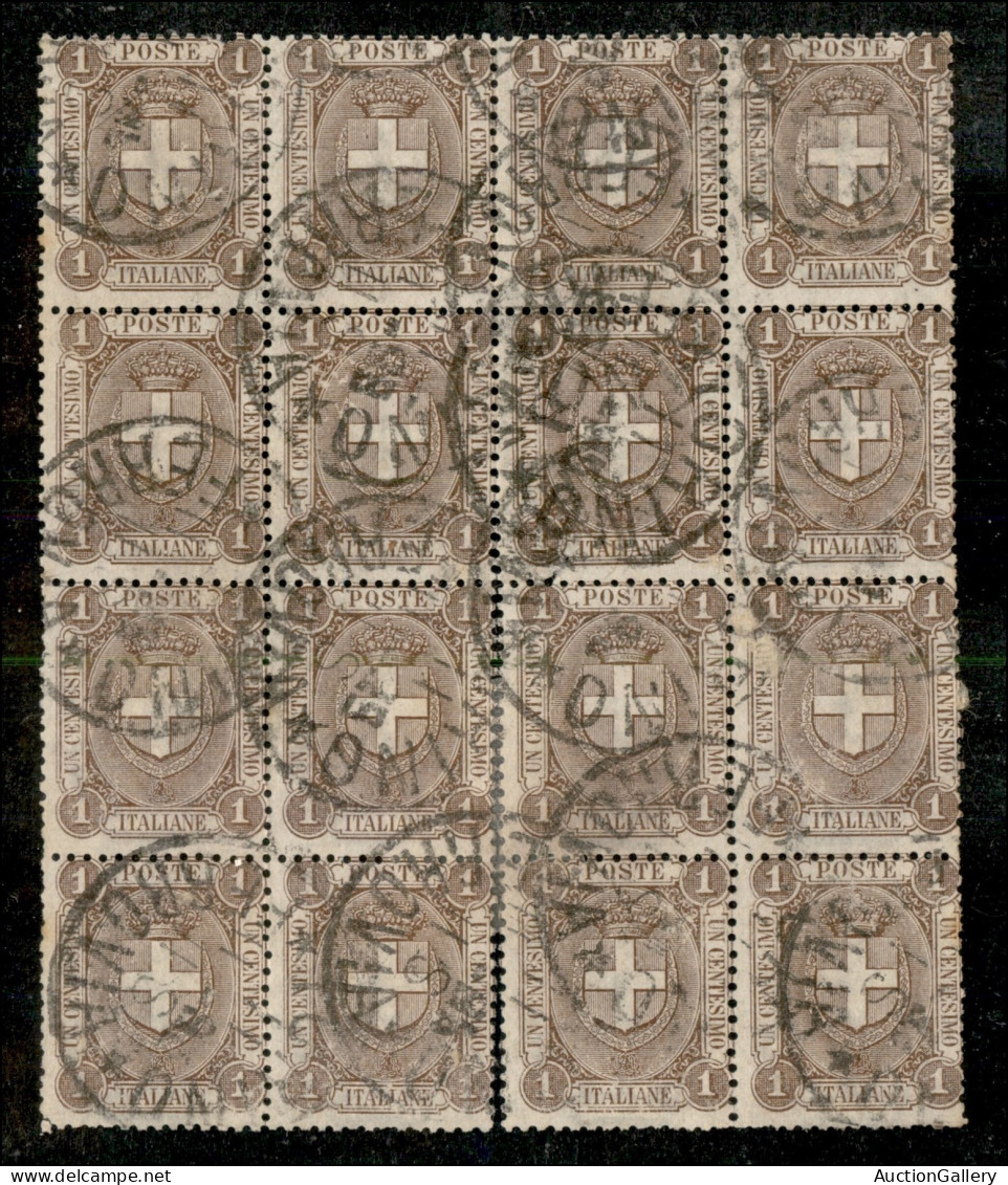 Regno - Umberto I - 1896 - 1 Cent Stemma (65) - Blocco Di 16 Usato A Torino (11.11.99) - Diena - Otros & Sin Clasificación