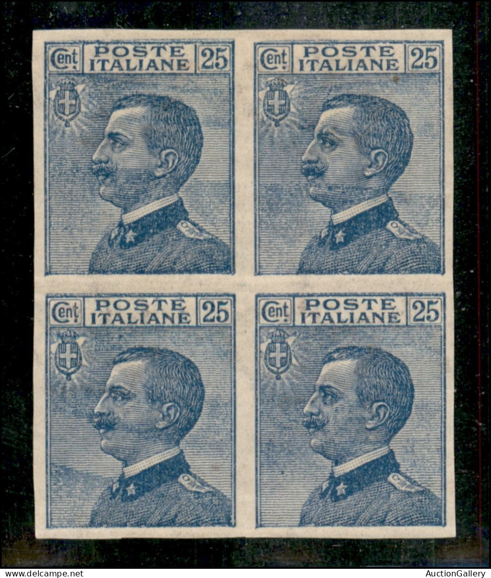 Regno - Vittorio Emanuele III - 1908 - 25 Cent Michetti (83e) - Quartina Non Dentellata - Coppia Con Gomma Originale + C - Sonstige & Ohne Zuordnung