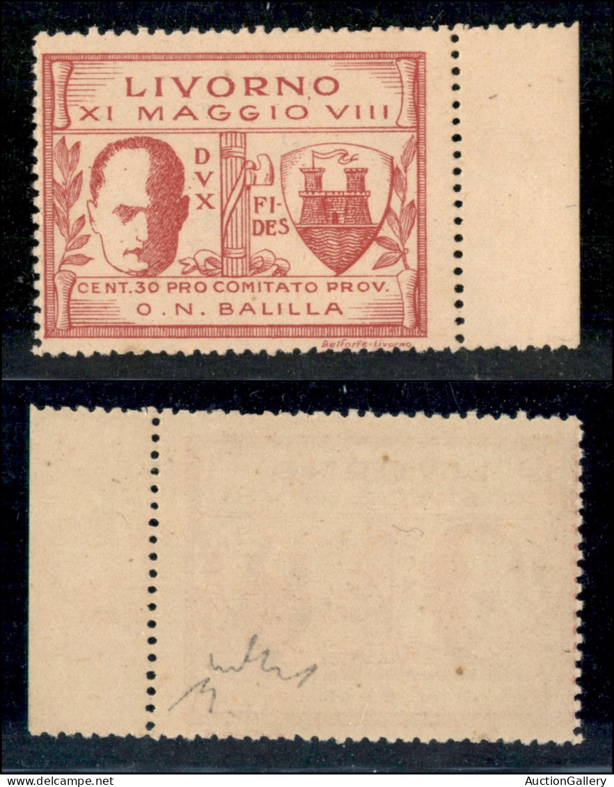 Emissioni Locali - Livorno - 1930 - 30 Cent (1) - Bordo Di Foglio - Gomma Integra - (400) - Sonstige & Ohne Zuordnung