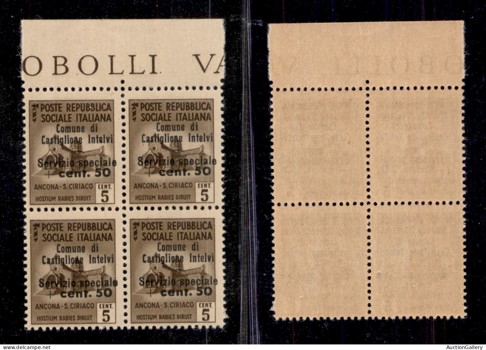 Emissioni Locali - Castiglione D'Intelvi - 1945 - 5 Cent + 50 (1) - Quartina Bordo Foglio - Gomma Integra (500+) - Other & Unclassified