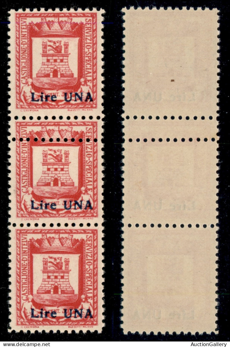 Emissioni Locali - Castiglione D'Intelvi - 1945 - 1 Lira Su 50 Cent (19 + 19cc + 19) - Striscia Verticale Di Tre - Pezzo - Other & Unclassified