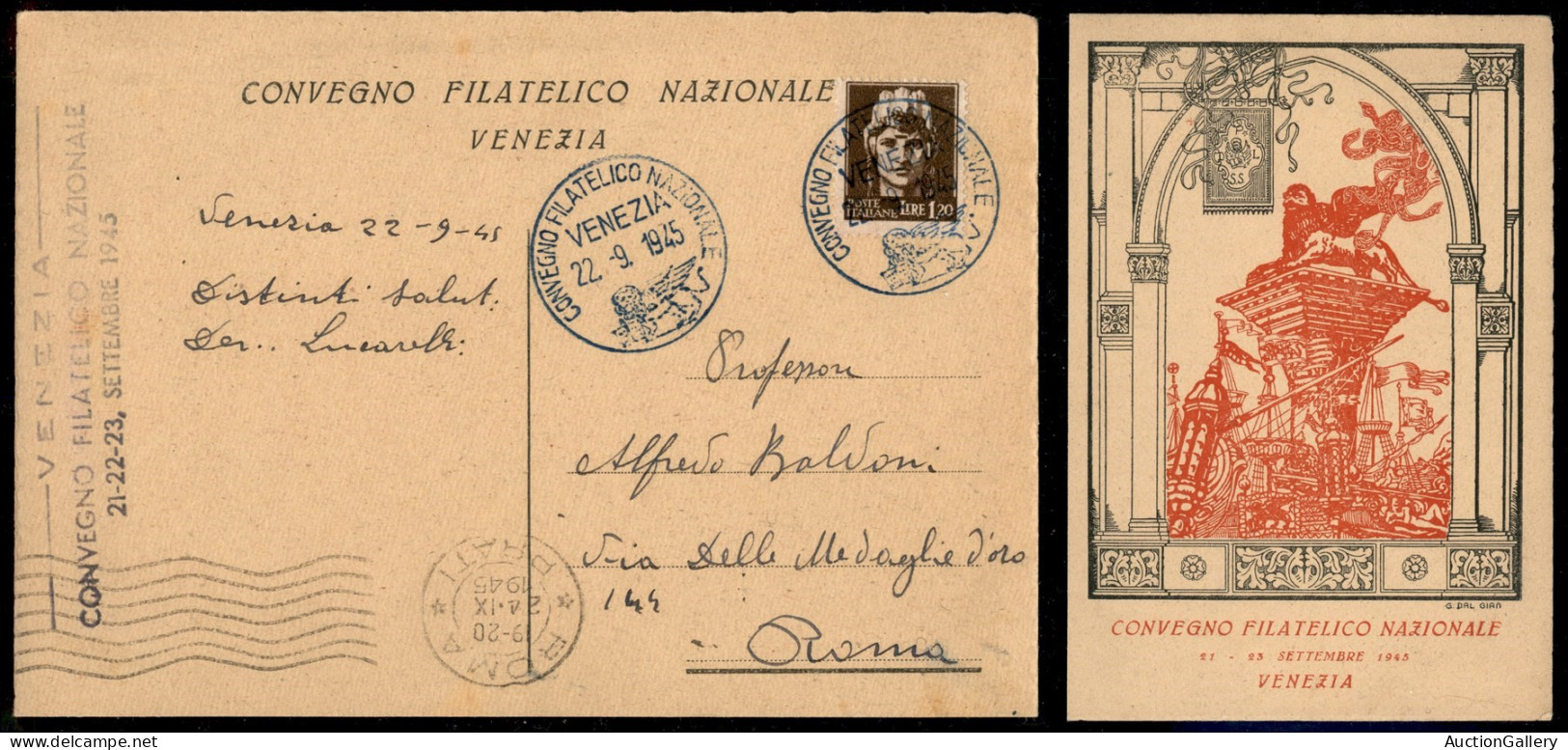 Emissioni Locali - Venezia - 1945 - Convegno Filatelico - Cartolina Ufficiale Per Roma Del 22.9.46 - Autres & Non Classés