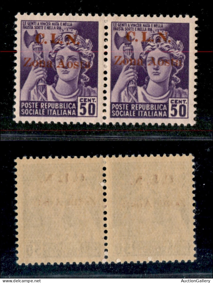 C.L.N. - Aosta - 1944 - 50 Cent (2) - Coppia Orizzontale Con Soprastampe Disallineate - Gomma Integra - Non Catalogata - Other & Unclassified