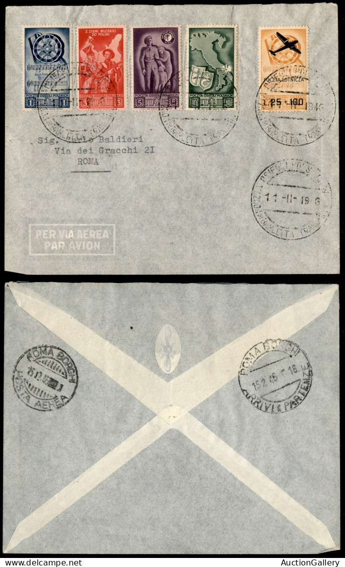 Corpo Polacco - Aerogramma Da Barletta A Roma Del 11.2.46 Con Affrancatura Multipla (23/26/26 + 3 Aerea) - Otros & Sin Clasificación