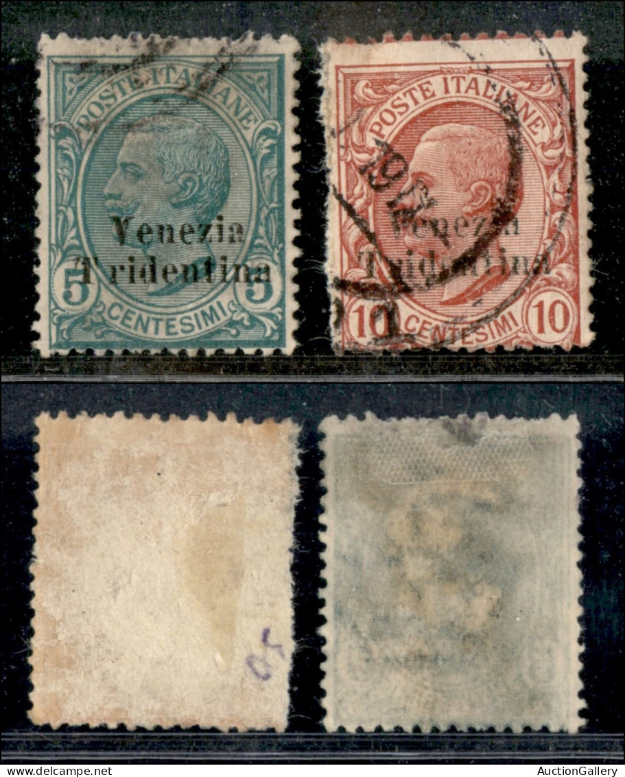 Occupazioni I Guerra Mondiale - Trentino-Alto Adige - 1918 - T A Sinistra - 5 Cent (21c) + 10 Cent (22c) Usati (240) - Andere & Zonder Classificatie