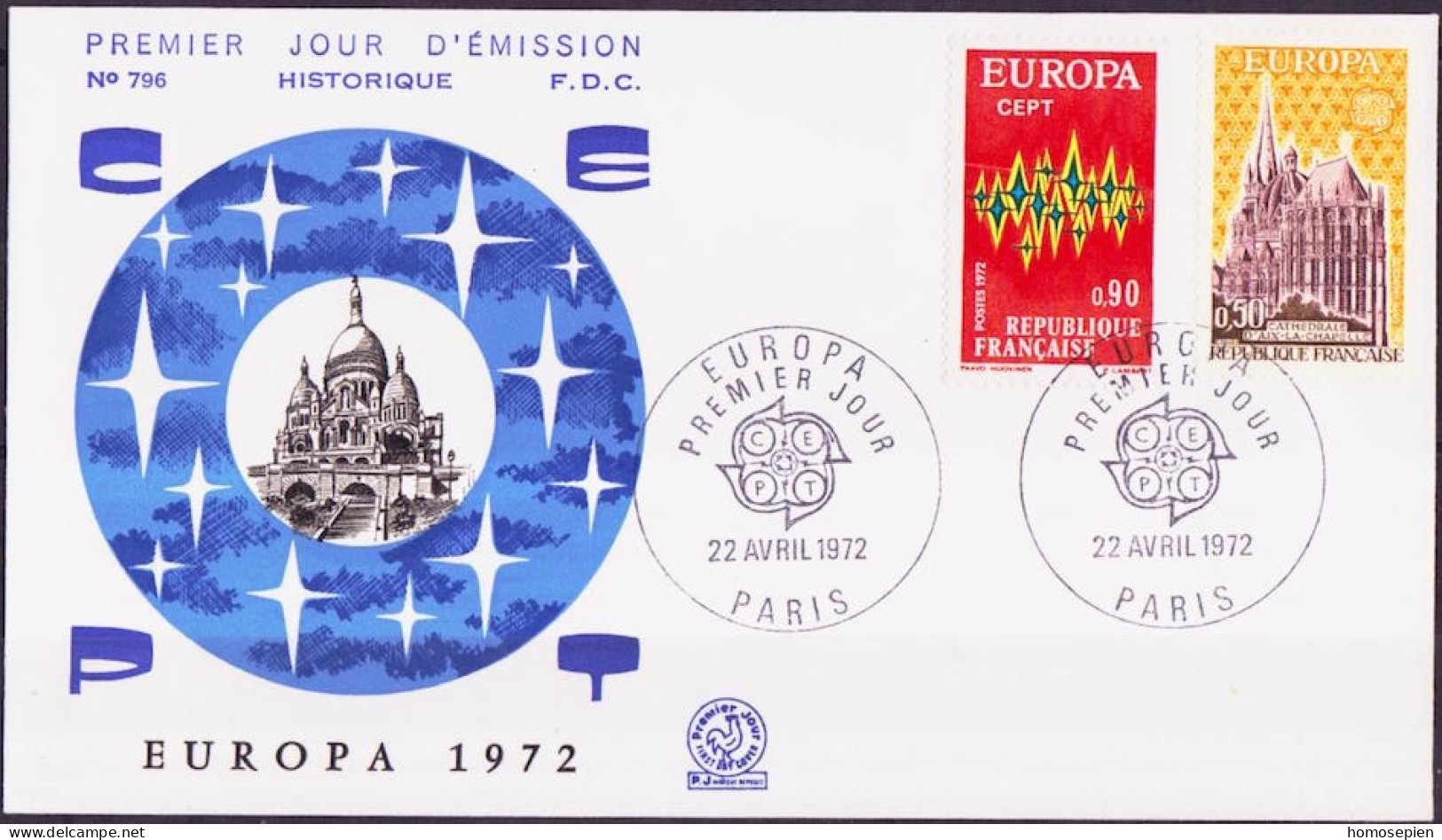 Europa CEPT 1972 France - Frankreich FDC1 Y&T N°1714 à 1715 - Michel N°1788 à 1789 - 1972