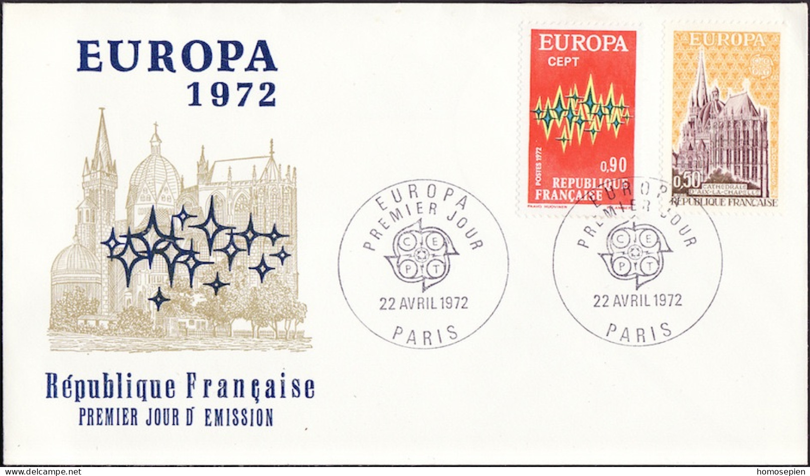 Europa CEPT 1972 France - Frankreich FDC2 Y&T N°1714 à 1715 - Michel N°1788 à 1789 - 1972