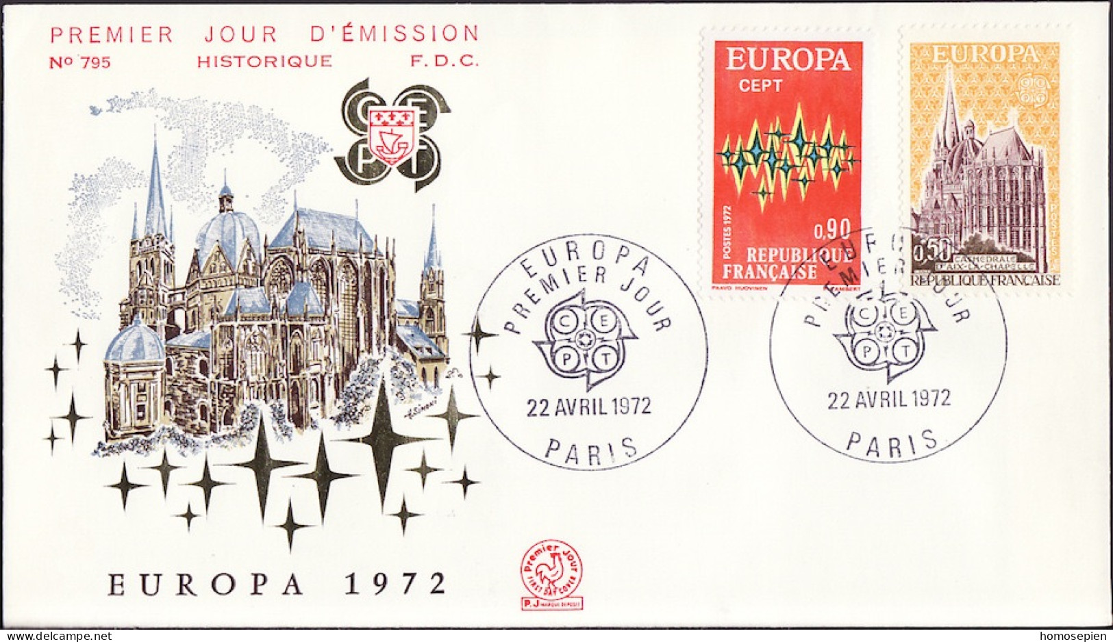 Europa CEPT 1972 France - Frankreich FDC3 Y&T N°1714 à 1715 - Michel N°1788 à 1789 - 1972